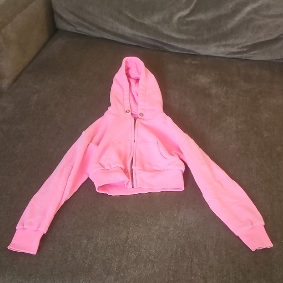 Katie J NYC Pink Cropped Hoodie - Picture 1 of 7